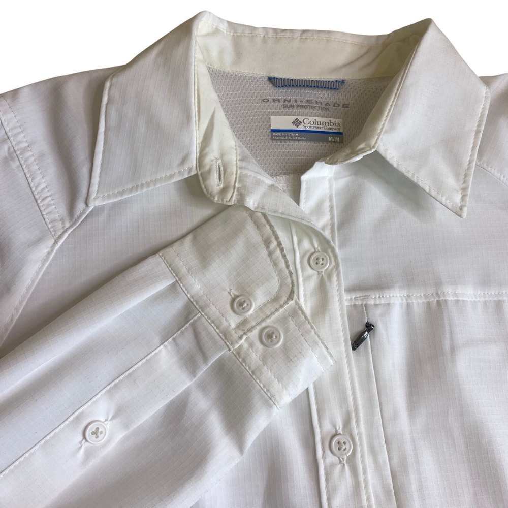 Columbia Womens M Long Sleeve White Omni-Shade Sun Protection Hiking Shirt NWOT